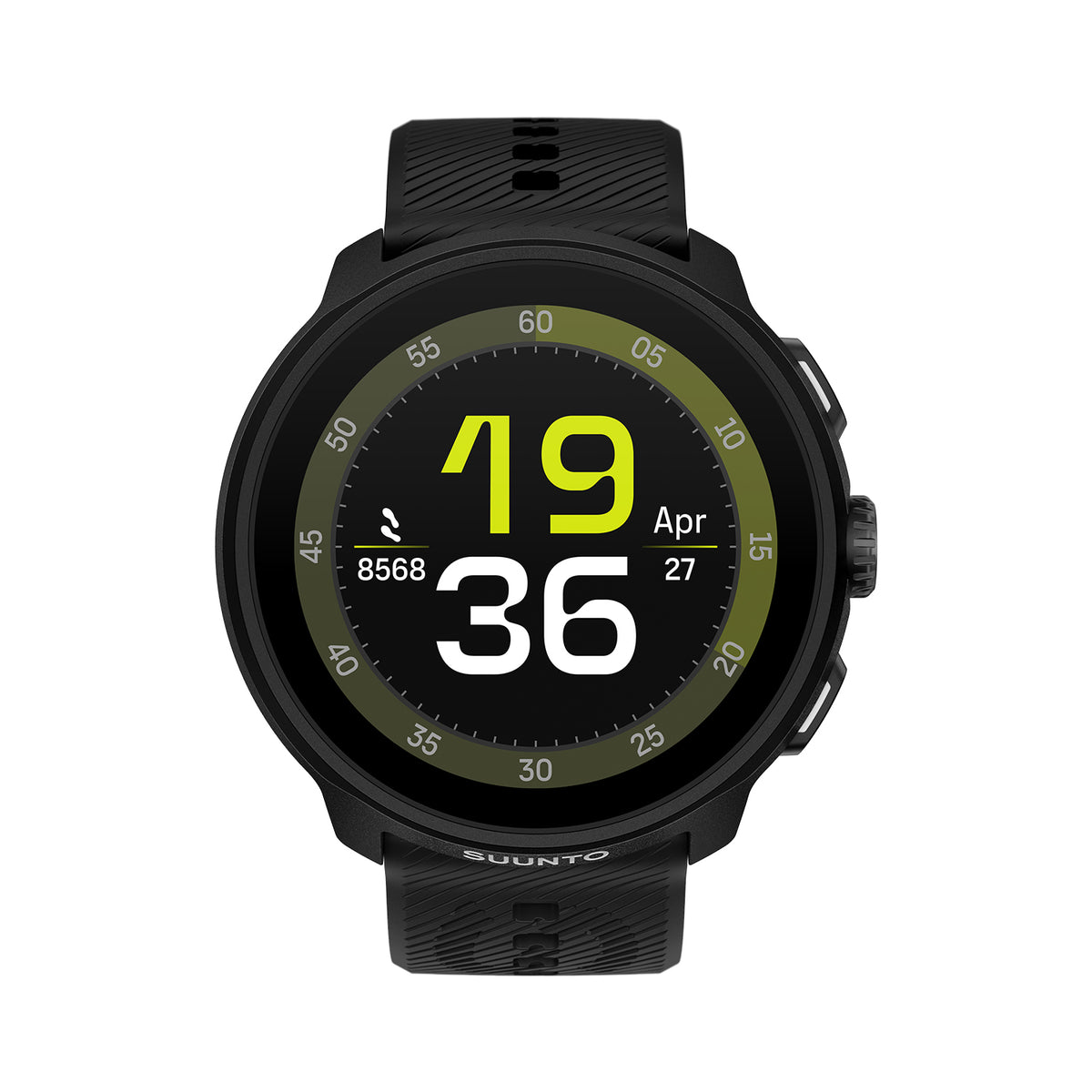 Reloj inteligente deportivo Suunto Run en color negro sobre fondo blanco