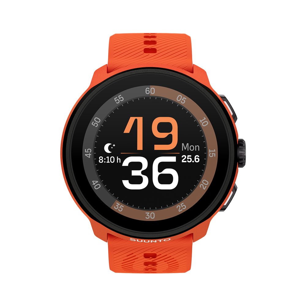 Reloj inteligente Suunto Run con correa naranja y pantalla deportiva