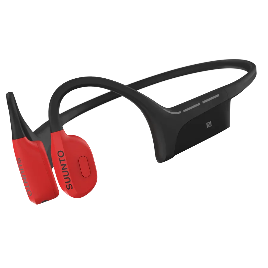 Audífonos de conducción ósea Suunto Wing en negro y rojo, vista lateral